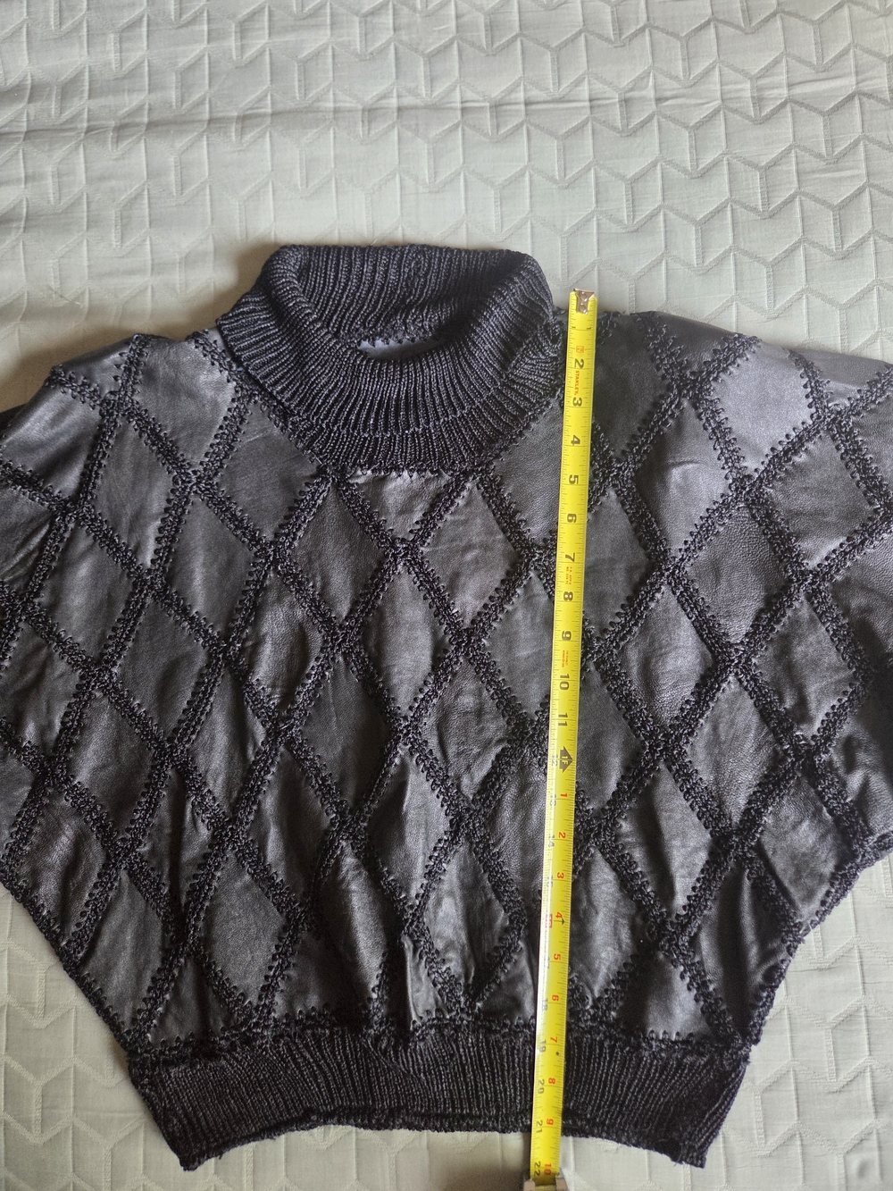 Vintage Black Leather Batwing Sweater | Handmade Artisan Dolman Top M - Picture 8 of 11